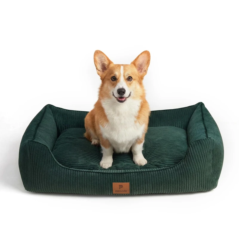 Peluvio Hirado Dog Bed Sofa with Raised Sides, Washable Removable Zip Cover, Non Slip Design, Soft Corduroy Bolster Cushion for Cosy Comfort, Machine Washable at 30°C Pet Pillow Cushion - Image 1