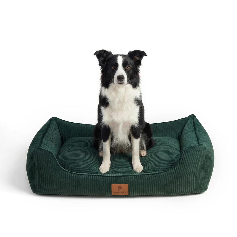 Peluvio Hirado Dog Bed Sofa with Raised Sides, Washable Removable Zip Cover, Non Slip Design, Soft Corduroy Bolster Cushion for Cosy Comfort, Machine Washable at 30°C Pet Pillow Cushion - Image 1