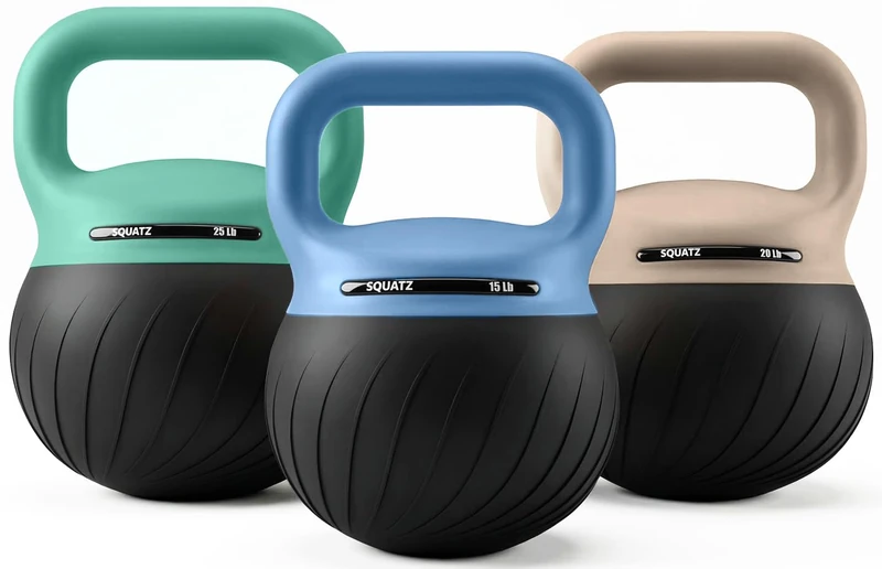 SQUATZ Kettlebell Set 7 kg 9 kg 11 kg Soft Weights with Shock Absorbing Base, Extra Wide Non Slip Handle for Home Gym Strength Training