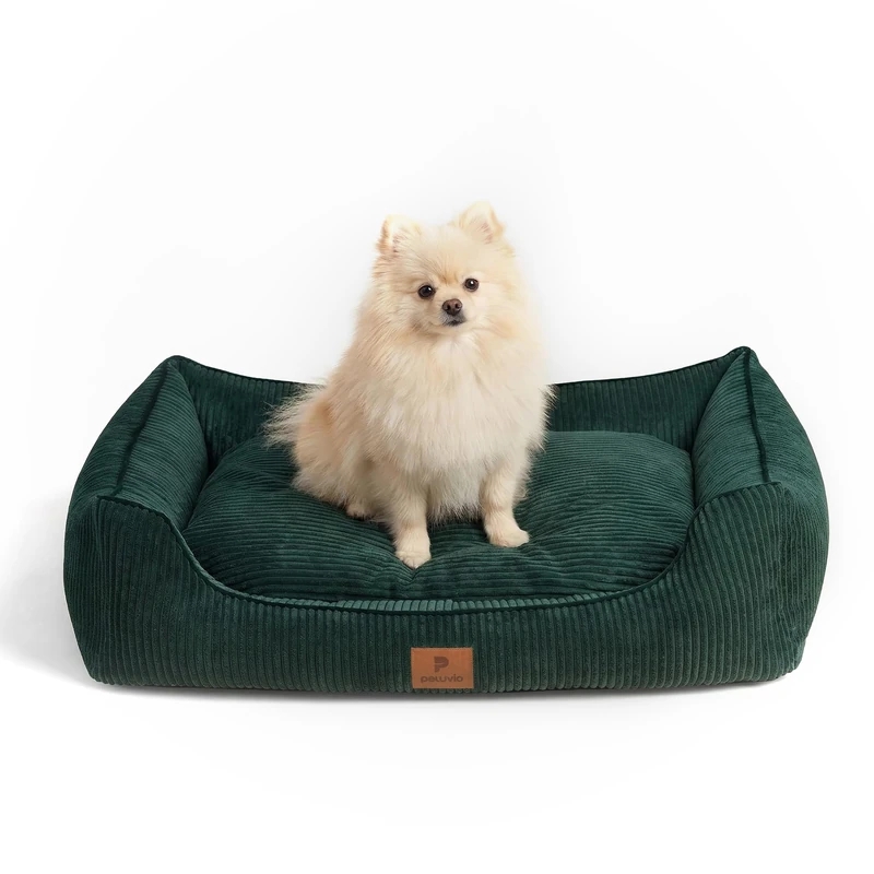 Peluvio Hirado Dog Bed Sofa with Raised Sides, Washable Removable Zip Cover, Non Slip Design, Soft Corduroy Bolster Cushion for Cosy Comfort, Machine Washable at 30°C Pet Pillow Cushion