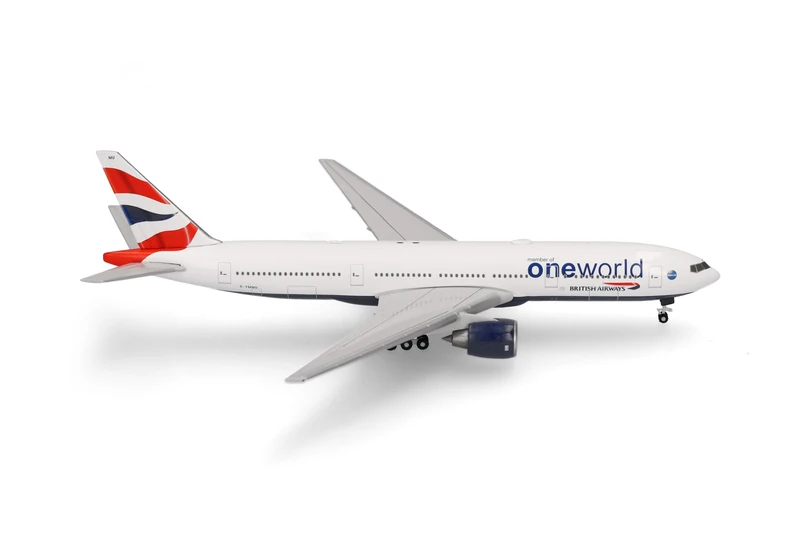 Herpa airplane model British Airways Boeing 777-200 "oneworld", on a scale of 1:500, metal miniature without pedastal, model building, collectors edition