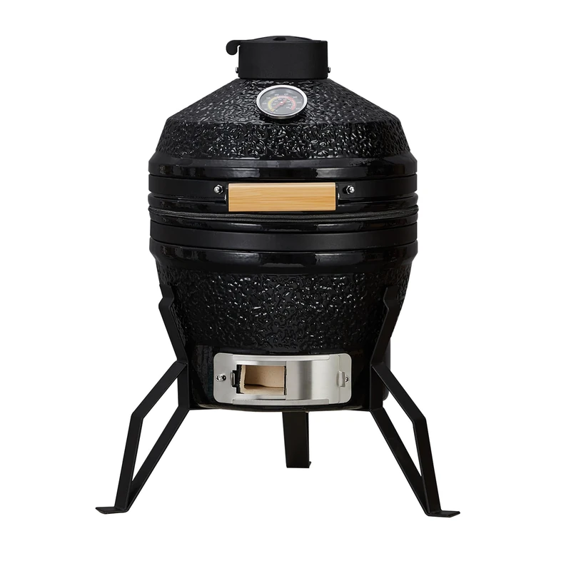 Garvee Kamado Ceramic Barbecue 13 Inch (Diameter 33 cm), Mini Charcoal Grill with Integrated Thermometer and Stand, Portable Smoker for Garden, Balcony and Camping, Glossy Black - Image 1