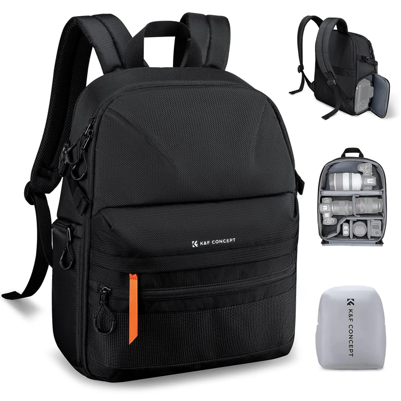 K&F CONCEPT Ultra Lightweight Camera Backpack, 25L Camera Bag with 15.8" Laptop Compartment, Camera Bags for Photographers with Tripod Strap & Rain Cover, Camera Case Compatible with Canon/Nikon/Sony