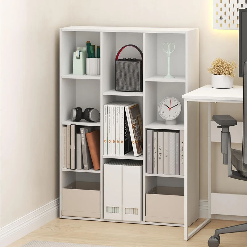 Furinno LUDER Book Shelf, 11-Cube Bookshelf, Reversible Cube Storage Bookcase, Open Storage Shelf, Closed Back 23.88 x 73.91 x 105.92 cm, for Living Room, Bedroom, Home Office, White - Image 1