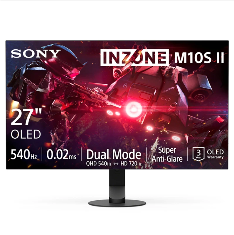 Sony INZONE M10S II 27" OLED QHD Gaming Monitor: 1440p, 540Hz, 0.02ms GTG, DCI-P3 99.5%, G-Sync, VRR, Developed with Fnatic, 1500 nits, DisplayPort 2.1-2 x HDMI 2.1 - PC, PS5 - Image 1