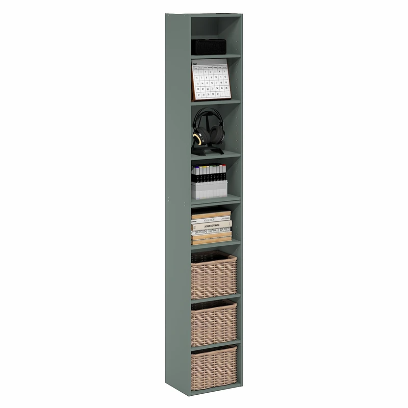 Furinno PASIR Book Shelf, 8-Tier Separable Tall Bookshelf, Stackable Bookcase with Adjustable Open Shelf, 23.6 x 30.0 x 180.1 cm, for Living Room, Bedroom, Home Office, Sage Green