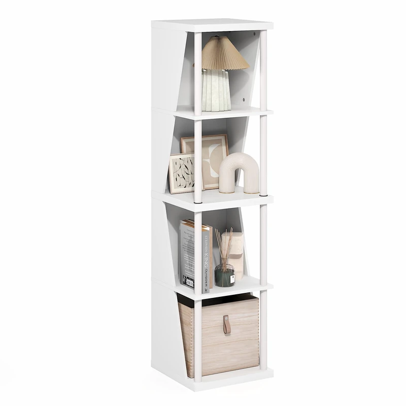 Furinno FLEXI Storage Shelf, 4-Cube Corner Shelf, Book Shelf, DIY Stackable & Separable Display Bookcase, for Organization and Storage, for Living Room, Home Office, White