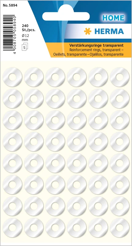 Herma Self-Adhesive Hole Reinforcers Transparent, 24,000 Pack, 12mm, Tear-Resistant Reinforcement Rings on Sheets, Permanent PP Film Labels for Binders & Ring Binders
