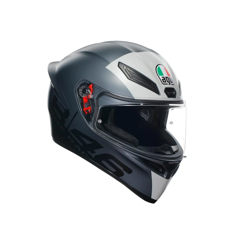 AGV - K1 S E2206, Full-face Motorbike Helmet, ECE, Racing Style with Spoiler, Air Intakes and Scratch Resistant Visor, 190° Field of View, with Intercom Ready, Grey, S