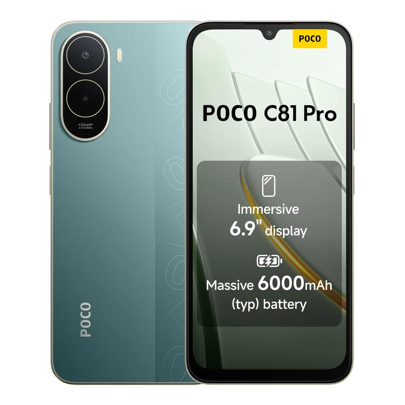 POCO C81 Pro Smartphone 4+256 GB, Massive 6000mAh Battery,120Hz High Refresh Rate, Immersive 6.9" Display, Sleek and Refined Design Telephone, 13MP AI Dual Camera, Green, 1 year extra warranty