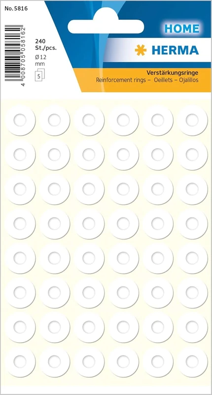 Herma Self-Adhesive Hole Reinforcers White, 24,000 Pack, 12mm, Tear-Resistant Reinforcement Rings on Sheets, Permanent PP Film Labels for Binders & Ring Binders