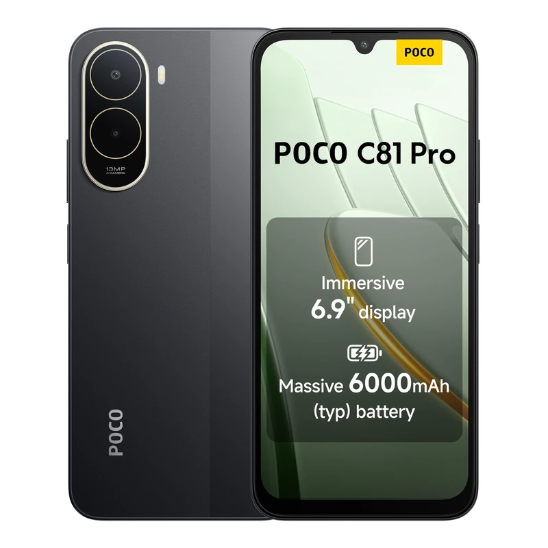 POCO C81 Pro Smartphone 4+128 GB, Massive 6000mAh Battery,120Hz High Refresh Rate, Immersive 6.9" Display, Sleek and Refined Design Telephone, 13MP AI Dual Bamera, Black, 1 year extra warranty