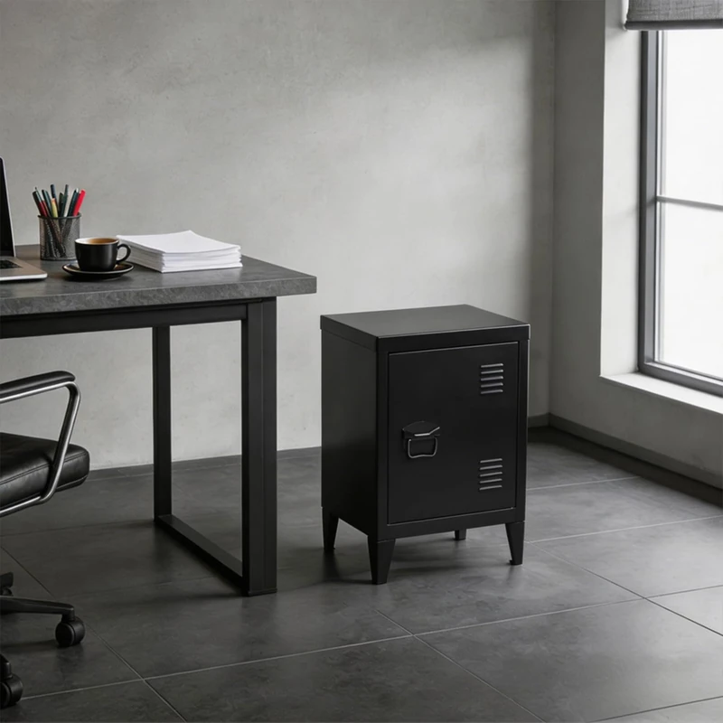 MEUBLE COSY Metal Storage Cabinet with Door, Modern Cupboard with Legs, Filing Organizer Cabinet, Multi-Purpose Sideboard for Office, Study, Black