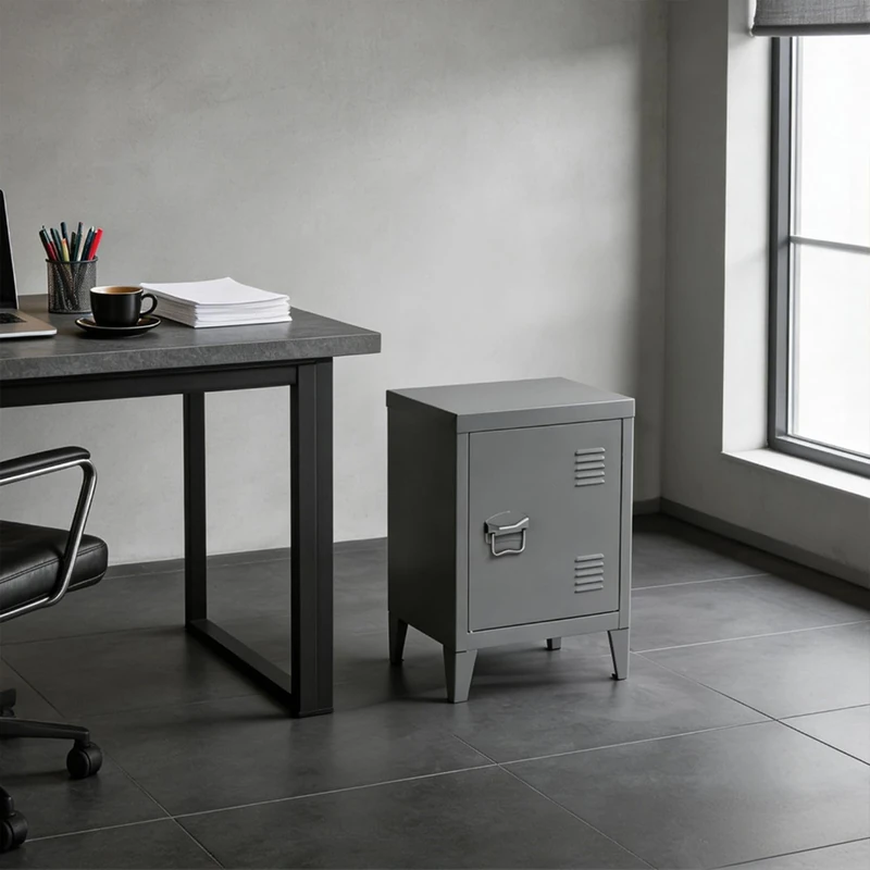 MEUBLE COSY Metal Storage Cabinet with Door, Modern Cupboard with Legs, Filing Organizer Cabinet, Multi-Purpose Sideboard for Office, Study, Grey