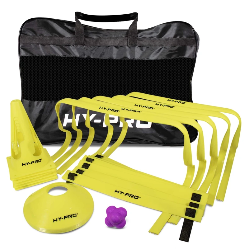Hy-Pro Agility Training Set - With Resistance Parachute, Agility Ladder, 8 Football Cones Training Set for Kids, 5 Hurdles, 12 Markers, Reaction Ball & Carry Bag for Speed & Fitness - All In One Kit - Image 1