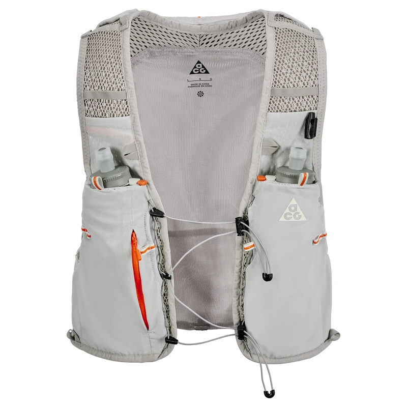 Nike ACG GOAT Pack Vest 5L Trail Running Backpack Running Vest Hydration Vest Outdoor Trail Running 5 Liters, Grey Fog/Safety Orange/Summit White, XL