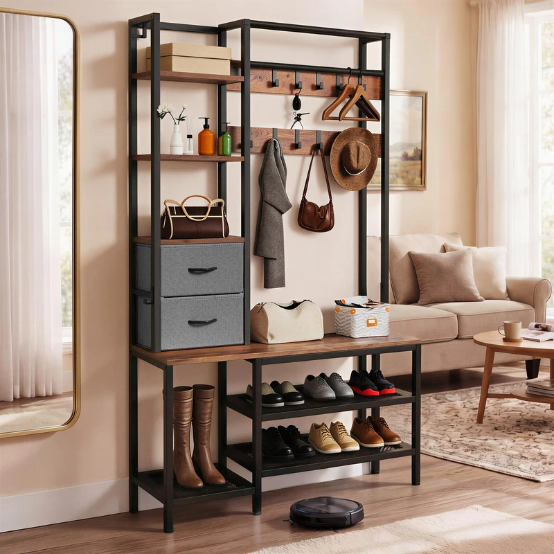 YITAHOME Clothes Rack Coat Stand Shoe Rack, Hallway Storage Unit, Black