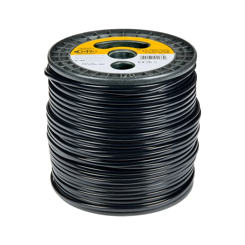 RING Thin Wall Cable, 16.5A (Black/Red) Twin Core Flat Auto Cable Size: 2 x 32/0.20 mm Conductor Area 1.0 mm2, 16.5A, Iso 6722 : 2011 (Class B)