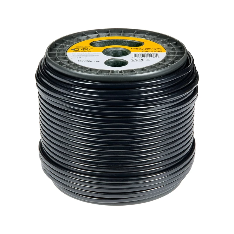 RING Thin Wall Cable, 25A (Black/Red) Twin Core Flat Auto Cable Size: 2 x 28/0.30 mm Conductor Area 2.0 mm2, 25.0A, Iso 6722 : 2011 (Class B)