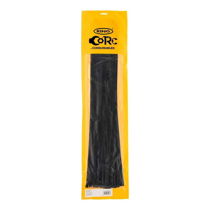 RING Black Cable Ties, 750 x 7.6 mm (100 Pcs) General Purpose, Supplied in a Re-Sealable Pack