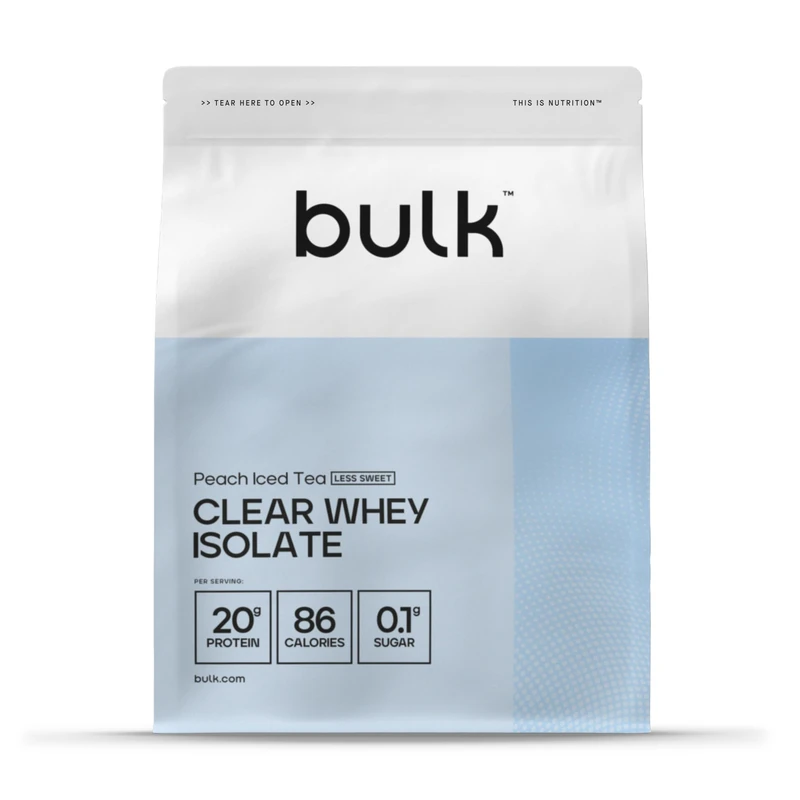 Bulk Clear Whey Isolate Less Sweet | Peach Iced Tea | 20g Protein per Serving | Low Sugar | Refreshing Fruity Flavours | 86 Calories | Fast Absorbing | Hydrating Protein Drink | 2kg