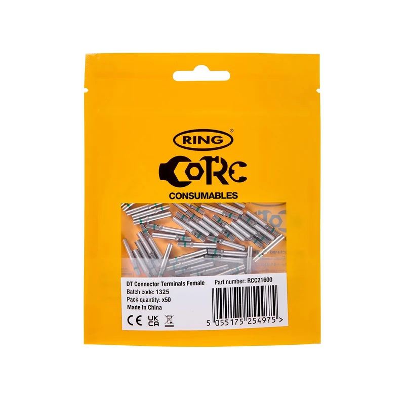 RING Terminals, Female (50 Pcs) Replacement Terminals Suitable For Cable Sizes 0.5 mmâ² To 1.5 mmâ², IP67 When Assembled, Supplied in a Re-Sealable Pack