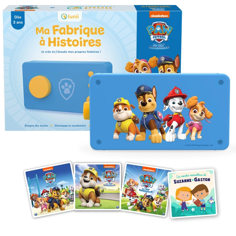 Lunii - My Paw Patrol Storymaker Exclusive Pack: Limited Edition Storybox + 4 Audiobooks: Investigations + To the Rescue of Animals + Ruben + Suzanne & Gaston, From 3 to 8 Years Old
