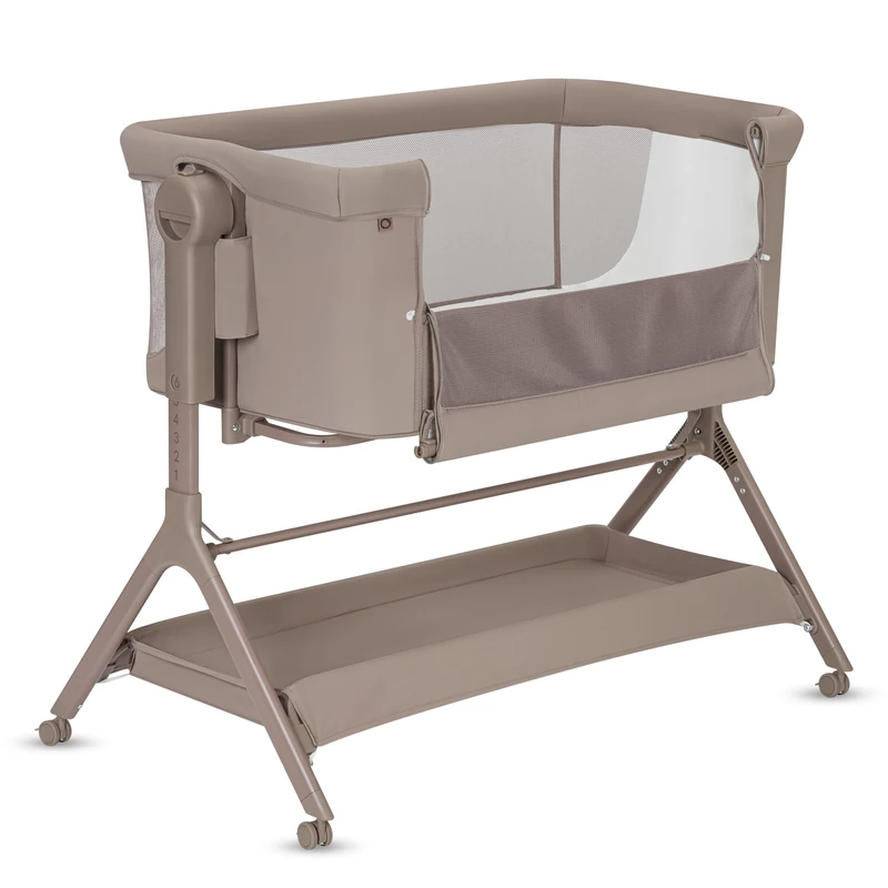 lionelo Leonie Plus 3-in-1 Bedside Cot, Co-Sleeper & Rocking Crib with Mattress – Adjustable Height, Drop-Down Side, Fixed-Level Rocking System, Mesh Sides, Lockable Wheels & Large Storage Basket - Image 1