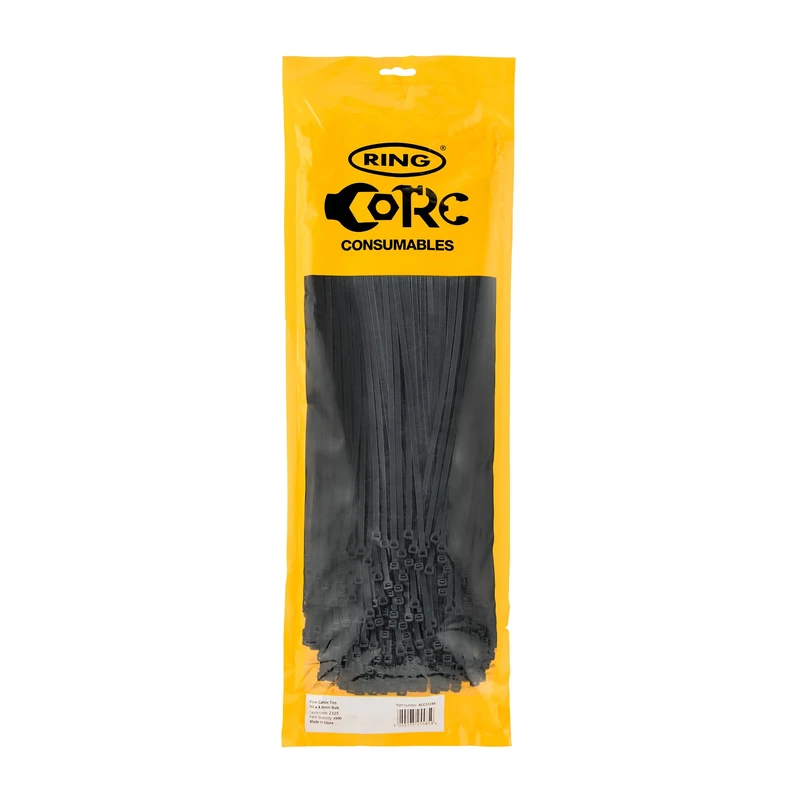 RING Black Cable Ties, 380 x 4.8 mm (500 Pcs Bulk Pack) General Purpose, Supplied in a Re-Sealable Pack