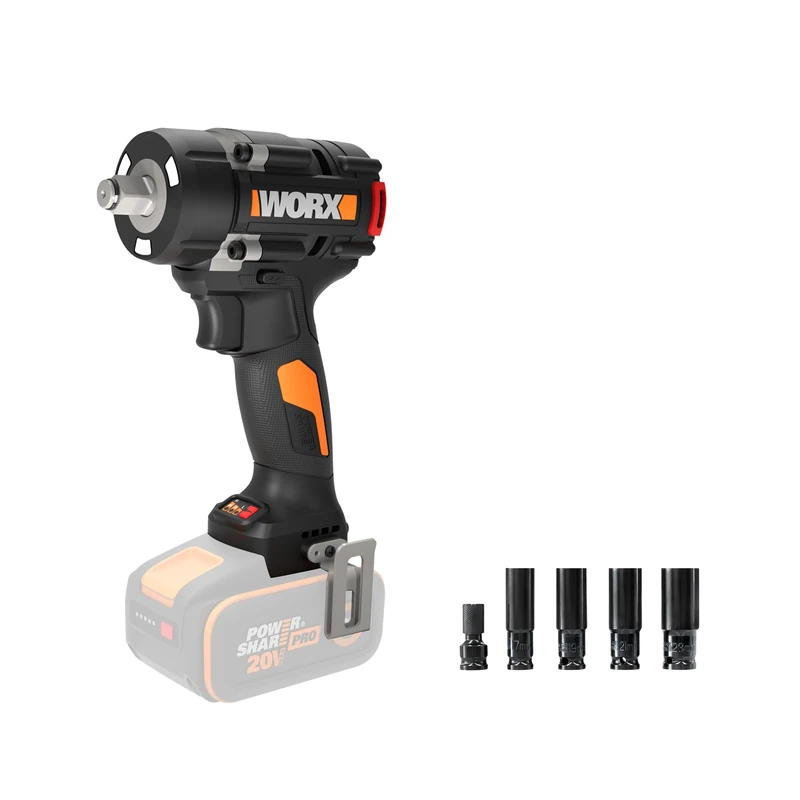 WORX WX273.9 20V Brushless Impact Wrench | 600Nm Tightening 800Nm Breakaway | 3-Speed | Compact 142mm | Auto-Stop | Triple LED | Soft Grip | PowerShare | Bare Tool