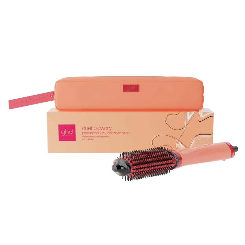 ghd Duet Blowdry Limited Edition Hair Dryer Brush in Sun-Kissed Peach - with Matching Heat-Resistant Bag & Mat - Award-Winning, Wet to Blow Dried with No Heat Damage - for All Hair Types (UK Plug)