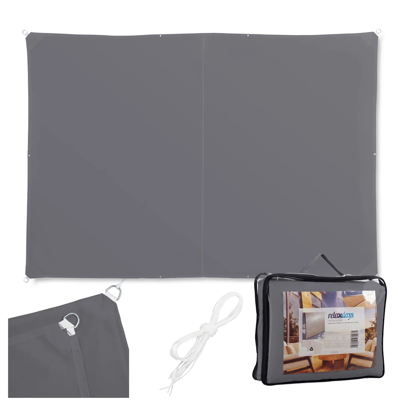 Relaxdays shade sail, 3x4 m, polyester, waterproof, with eyelets, tension ropes, rectangular, dark grey