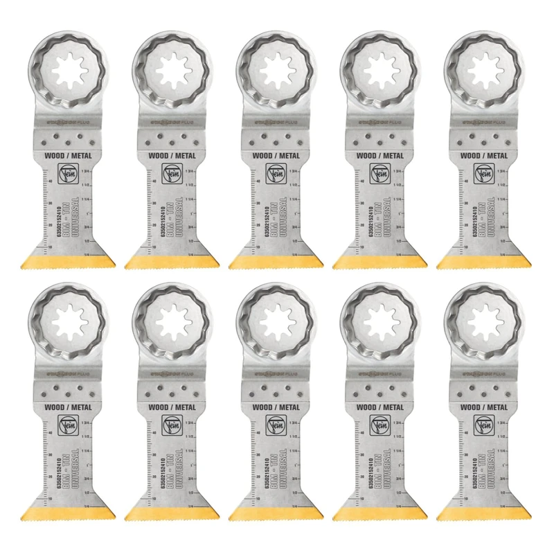 FEIN LongLife E-Cut Bimetal Long Life Deep Cut Blade Pack of 10, Width 44 mm, Length 60 mm, StarlockPlus Attachment, Titanium Coated Bi-Metal Blade - Image 1