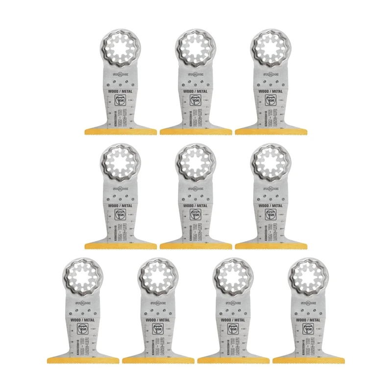 FEIN LongLife E-Cut Bimetal Long Life Deep Cut Blade Pack of 10, Width 65 mm, Length 50 mm, Starlock Attachment, Titanium Coated Bi-Metal Blade - Image 1