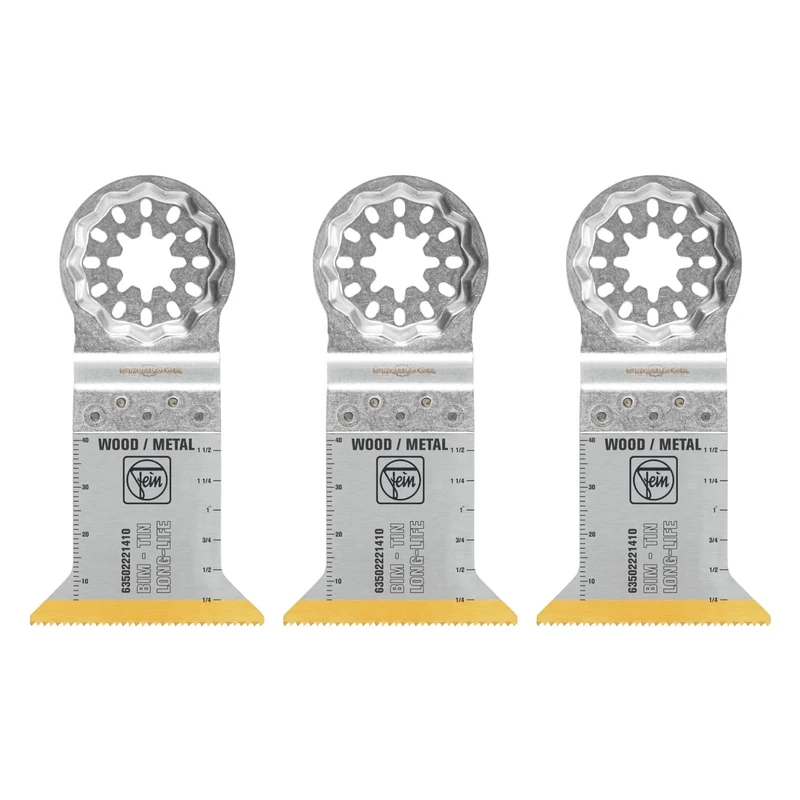 FEIN LongLife Long Life E-Cut Bi-Metal Blade Deep Cut Pack of 3 50 mm Length 50 mm Starlock Attachment Titanium Coated Bi-Metal Blade - Image 1