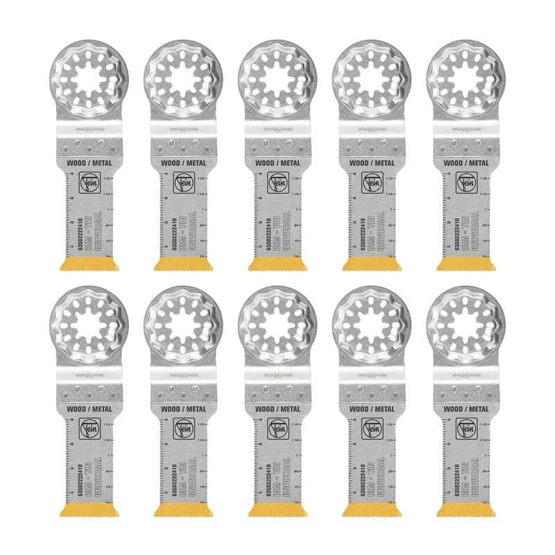 FEIN LongLife E-Cut Bimetal Long Life Deep Cut Blade, Pack of 10, Width 28 mm, Length 55 mm, Starlock Attachment, Titanium Coated Bi-Metal Blade. - Image 1