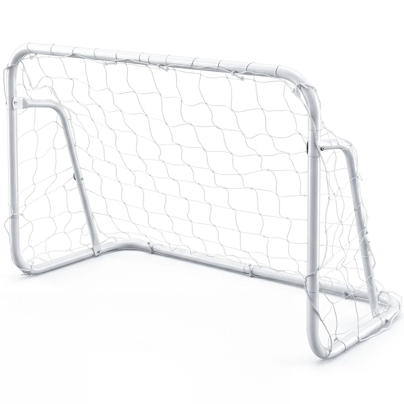 GYMAX Kids Football Goal, Mini Metal Soccer Goal with PE Net and Ground Stakes, Portable Soccer Training Equipment for Shooting Practice