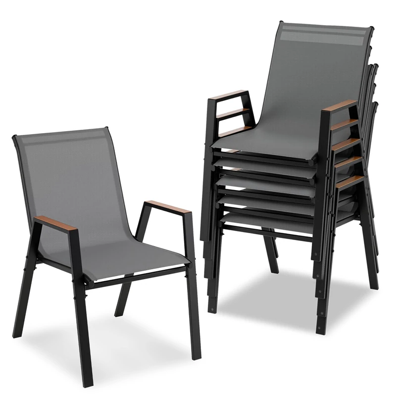 FANTASK Stackable Garden Chairs, Set of 2, 56 x 66 x 88 cm, Balcony Chairs with Armrests, Stacking Chairs up to 180 kg Load Capacity, Patio Chairs for Patio, Balcony (Grey) - Image 1