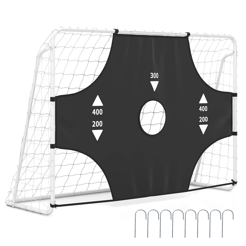 GYMAX Football Goal, 2-in-1 Soccer Net with Removable Target Cloth, 5 Scoring Zones and Ground Stakes, Soccer Training Equipment for Shooting Practice