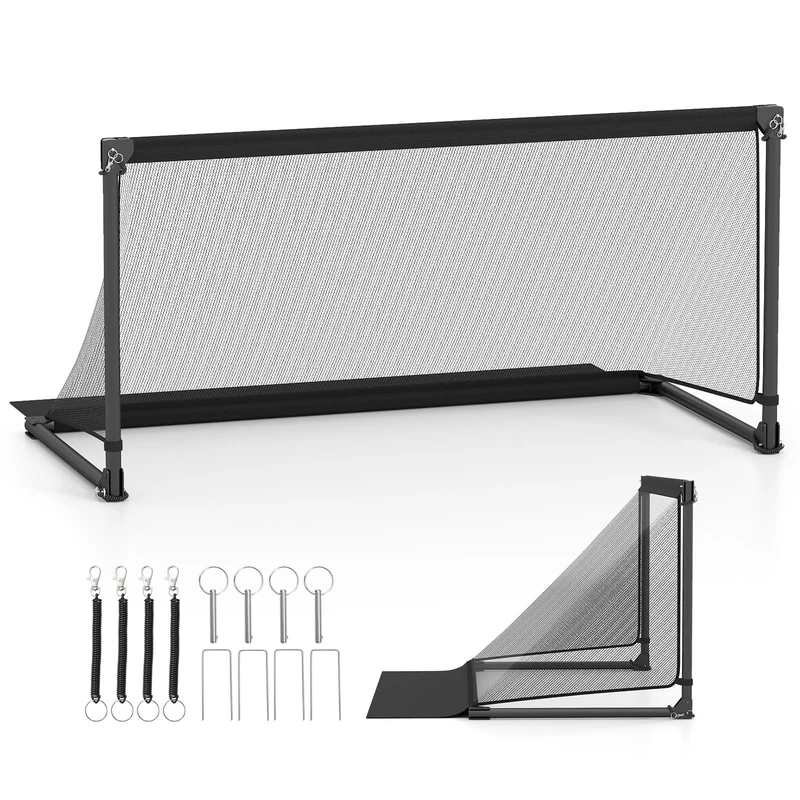 FANTASK Foldable Football Goal, Football Goals with Weatherproof PE Net & 4 U-shaped Ground Stakes, Football Training Set for Garden with Metal Frame, for Children, Teenagers & Adults (150 x 80 cm)