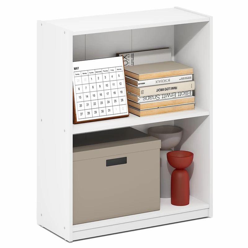 Furinno GRUEN Book Shelf, 2-Tier Small Bookshelf, Bookcase with Open Shelf, 21.1 x 55.4 x 68.6 cm, for Organization and Storage, for Living Room, Bedroom, Home Office, White