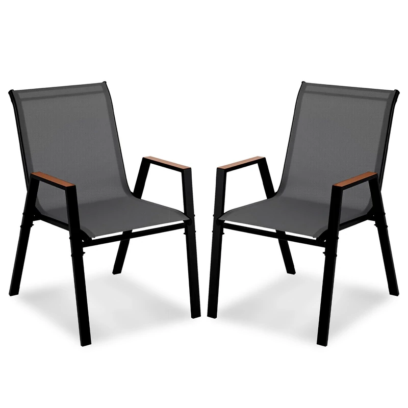 FANTASK Stackable Garden Chairs, Set of 2, 56 x 66 x 88 cm, Balcony Chairs with Armrests, Stacking Chairs up to 180 kg, Patio Chairs for Patio, Balcony (Black) - Image 1