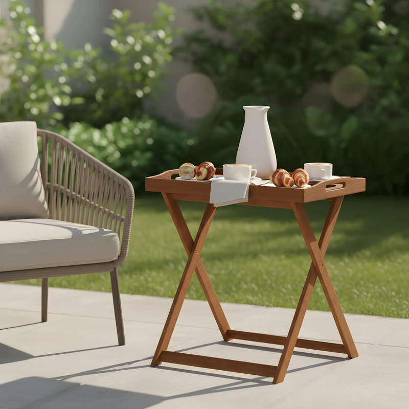 Furinno TIOMAN Patio Table, Outdoor Side Table, Tray Table, Coffee Table, for Patio, Garden, Porch, Light Wood