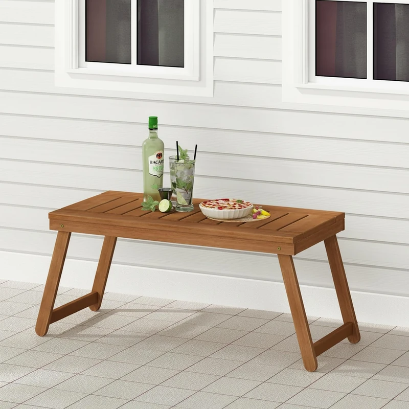Furinno TIOMAN Patio Table, Folding Outdoor Side Table, Coffee Table, for Patio, Garden, Porch, Light Wood