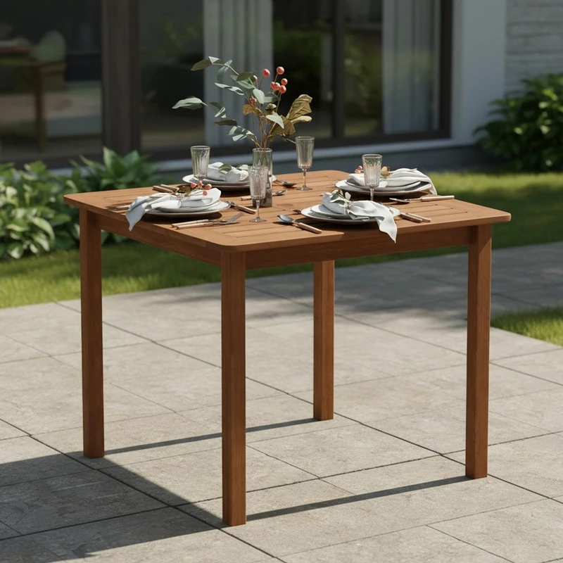 Furinno TIOMAN Patio Table, Bermuda Square Outdoor Side Table, Coffee Table in Teak Oil, for Patio, Garden, Porch, Light Wood