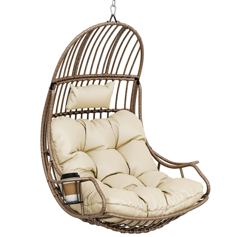 YITAHOME Hanging Egg Swing Chair Max. load 150 kg Rattan Egg Chair Indoor Outdoor Hammock Egg Chair with Cushions & Cup Holder for Patio, Bedroom, Garden and Balcony, Beige - Image 1