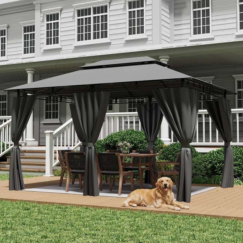 JUMMICO Heavy Duty Gazebo 3x4m with Sides, Steel Frame, Waterproof & UV50+ Canopy, Windproof Pergola for Garden, Patio, Party – Grey