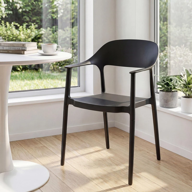 FANTASK Stackable Dining Room Chair, Kitchen Chair Made of Plastic, Maximum Load 150 kg, Stacking Chair Space-Saving for Dining Room & Kitchen (1, Black) - Image 1