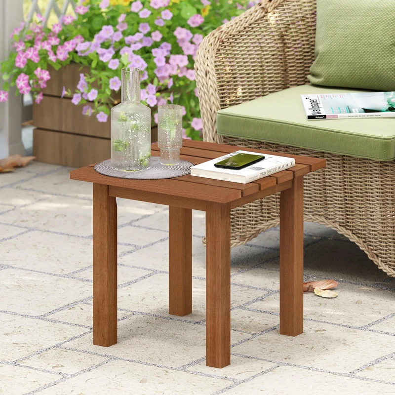 Furinno TIOMAN Patio Table, Outdoor Side Table, Patio End Table, Coffee Table in Teak Oil, for Patio, Garden, Porch, Light Wood