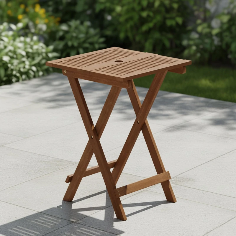 Furinno TIOMAN Patio Table, Folding Outdoor Side Table, Coffee Table in Teak Oil, for Patio, Garden, Porch, Light Wood